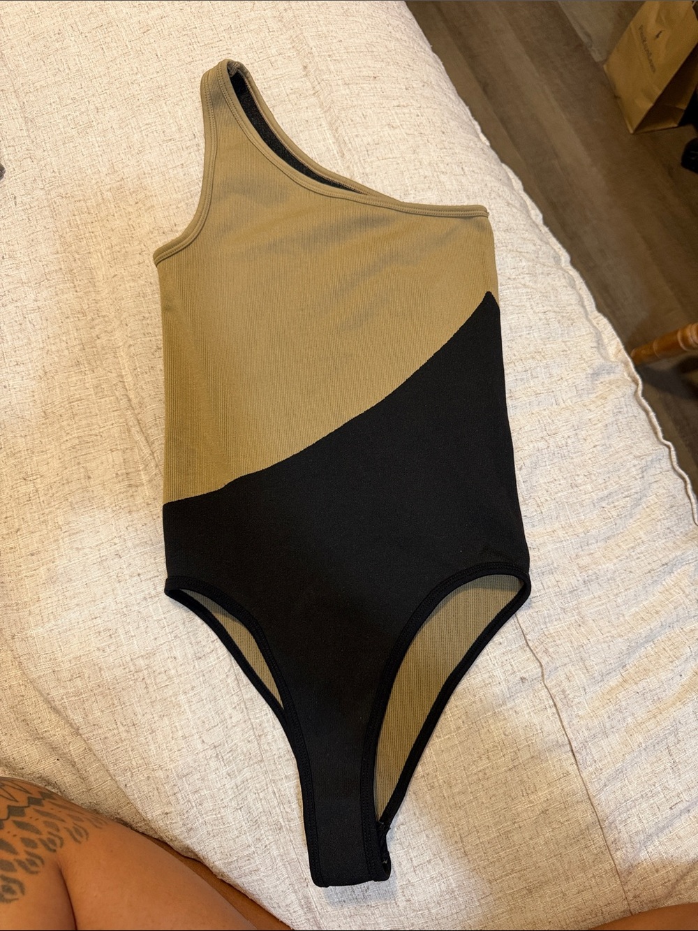 Bodysuit - Olive & Black Asymmetric Tank